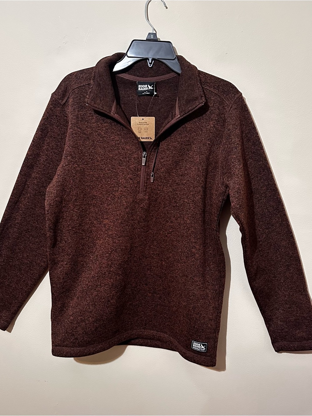 Eddie Bauer Men’s Quarter 1/4 Zip Radiator Fleece Sweater Jacket Brown Heather S